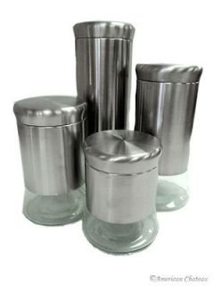 New Set 4 Glass Stainless Steel Kitchen Canisters Canister Large Air