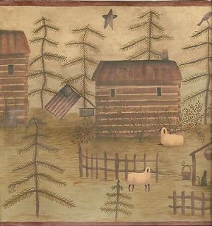 Carol Endres log cabin American flag sheep cat star broom wallpaper