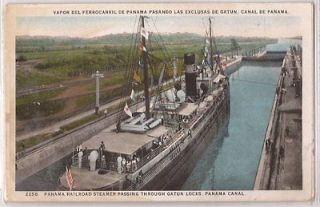 1930s Panama Canal Postcard Panama Railroad Steamer in Gatun Locks