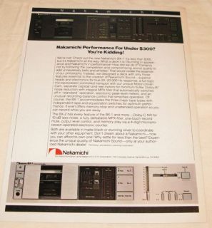 Vintage Nakamichi BX 1 Cassette Deck PRINT AD 1982