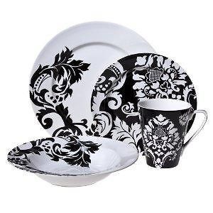 Black & White GLAZED PORCELAIN Stoneware Dinnerware Set *New Boxed