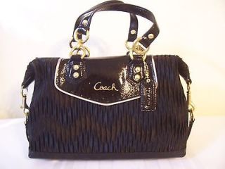 COACH F20084 Ashley Gathered Sateen Satchel Shoulder Bag Handbag Black