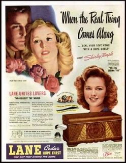 SHIRLEY TEMPLE ENDORSEMENT IN 1945 LANE CEDAR CHESTS AD