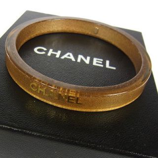 Auth CHANEL Vintage CC Logos Bangle Gold Bracelet Plastic With Box 01C