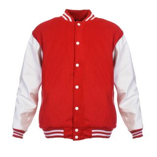 RED VARSITY COLLEGE LETTERMAN WOOL & LEATHER JACKET