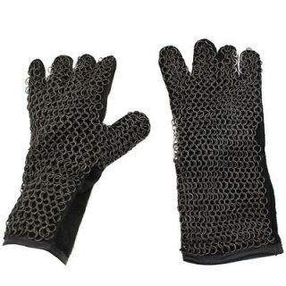 Costume Cosplay Chain Mail Leather Armor Gloves   Black