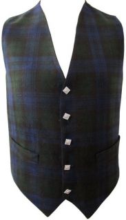 Mens New Black Watch Scottish Highland Tartan Waistcoat Vest Size 36