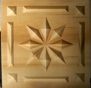 Size Carved Wooden Rosette Corner Block 8 Point Star With Border