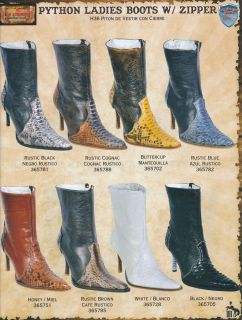 Wild West Genuine Python Ladies Short Top Boots W/ Zipper Diff. Colors