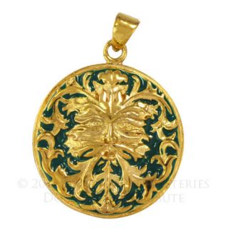 Green Man Gold Plated Sterling Silver Pagan Wiccan God Jewelry Pendant