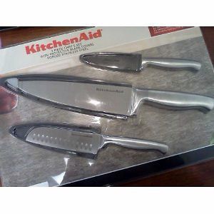 KITCHENAID 3PC GOURMET CHEFS SET KNIVES WITH PROTECTIVE BLADE COVERS