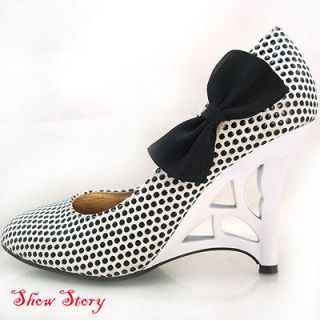 White Black Polka Dots Sculptural Heels Shoes US Size 4/5/7/8.5/9