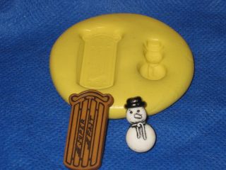 Christmas Snowman & Sled Push Mold Flex Candy Food Safe Silicone #257
