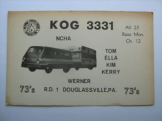 Vintage CB Radio QSL Card Douglasville, PA. KOG 3331 Dodge Van