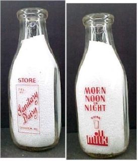Milk Bottle   Square Quart   Sanitary Dairy, Chisholm, Maine