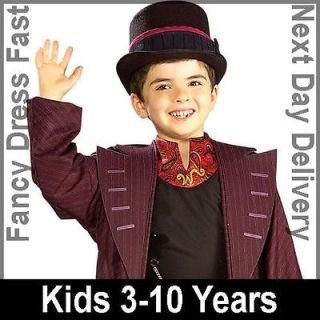 Child Licensed Willy Wonka Chocolate Factory Fancy Dress Costume + Hat