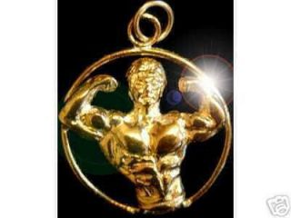 WOW Silver Fitness Weight Lifter Pendant charm Gold Plated