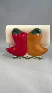 Ceramic Chili Peppers Napkin Towel Holder Southwest Red Yellow
