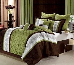 8pc Luxury Bedding Set  Livingston Sage/Brown Queen or King
