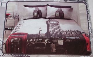 London Town Big Ben Printed Queen Bed Quilt Cover Set New