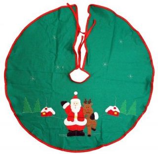 36 Inch Christmas Tree Skirt Green With Santa and House Decorations