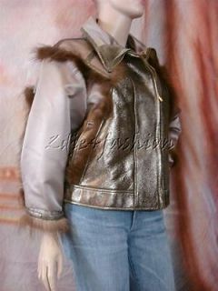 3950 New OSCAR DE LA RENTA Brown Gold Wolverine Fur Trim Silk Jacket