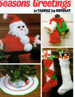 Knitting Pattern Christmas Santa Claus Bells Stocking Tree Skirt