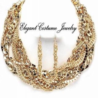 Chain Gold Link Thick & Chunky Necklace Set Statement Costume Jewelry