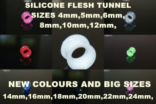 FLEXIBLE SILICONE EAR FLESH TUNNEL PLUG 4MM TO 24MM NEW   1st CLASS