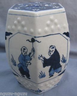 OLD ORIENTAL CHINESE HAND PAINTED BLUE WHITE PORCELAIN STAND MINIATURE