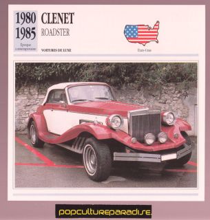 1980 1985 CLENET ROADSTER Car FRENCH SPEC PHOTO CARD