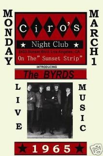 The Byrds Ciros Club Los Angeles Concert Poster 1965
