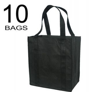 10 Reusable Grocery Tote Bags   Black   15x14x8