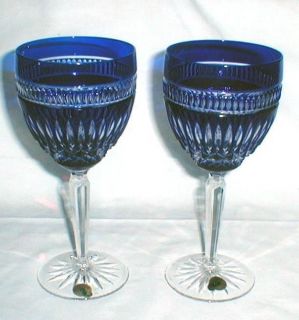 PAIR OF WATERFORD SERENITY CLARENDON COBALT BLUE LARGE WATER GOBLETS