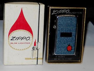 Vintage 1975 Denim Ladybug Slim Style Zippo Lighter, Mint, Unfired