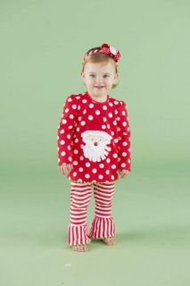 Mud Pie Christmas Baby Infant Girls Santa Tunic & Striped Leggings 0M