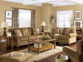 TRADITIONAL COTTAGE TAN CHENILLE SOFA COUCH SET LIVING ROOM FURNITURE