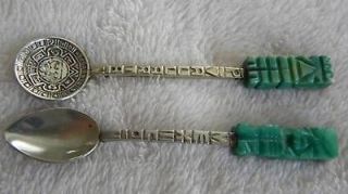 Souvenir Spoons Mexico Silver Green Jade