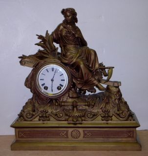 THOMAS SONS 1872 LARGE GILT FIGURAL 8DAY MANTEL CHIME CLOCK WORKING