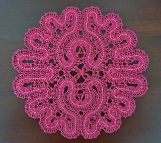 Vologda handmade bobbin lace Table Doily. Red. Round 7 (18 cm