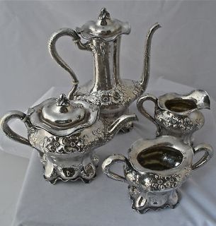 HAND HAMMERED STERLING SILVER MARTELE TYPE 4 PIECE COFFEE TEA SET 1905