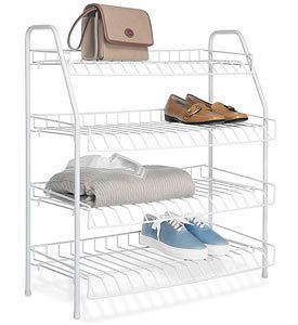 White Four Tier Wire Closet Shelf Rack Shelving System For Clothing