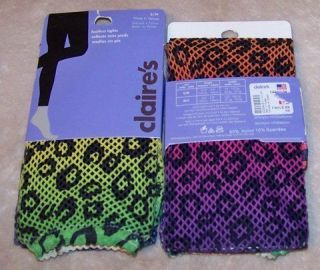 NWT Size S/M CLAIRES Rainbow Netted Fish Net Leopard Print Footless