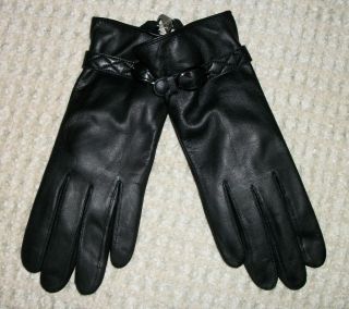 GII Women black genuine lamb leather gloves hematite buckle quilted