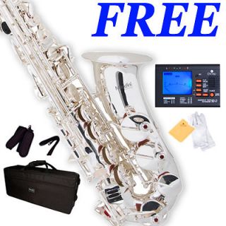Mendini Silver Plated Alto Saxophone Sax  Pro Concert Band w/ Tuner