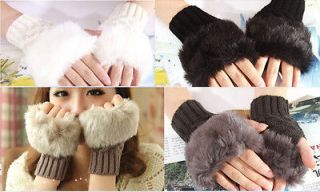 color Faux Rabbit Fur Hand Wrist Winter Warmer Knitting Wool