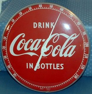 VINTAGE COCA COLA 12 ROUND DRINK COKE IN BOTTLES THERMOMETER   1950S