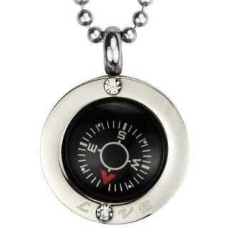 Silver Tone Large Direction of Love Compass Stainless Steel Pendant