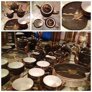 lot of 15 Japanese COFFEE TEA POT SET Sugar Creamer Cups Saucers black