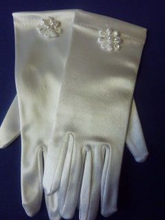 White Satin First Holy Communion Gloves, Choice of 25 Decorations